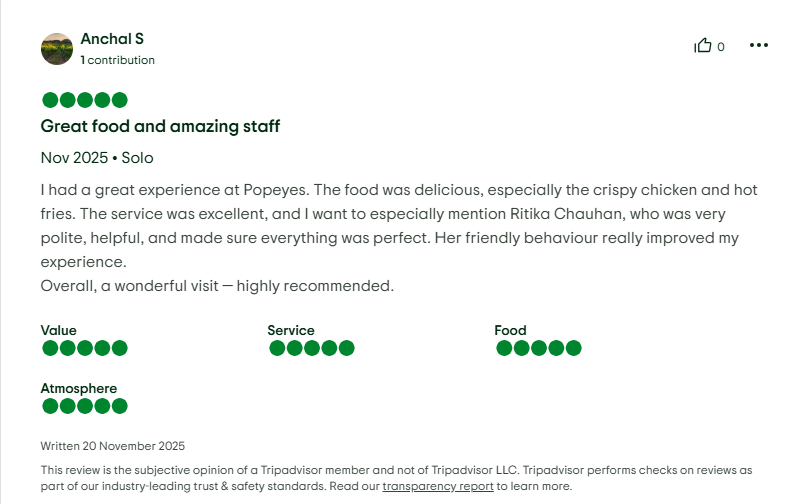 Popeyes Louisiana Chicken London Reviews From TripAdvisor