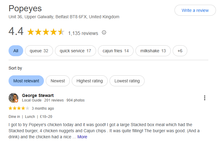 Popeyes Belfast Reviews