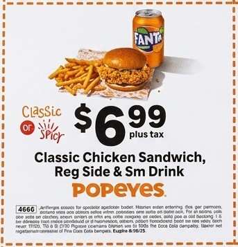 Classic Chicken Sandwich, Reg Side & Sm Drink Coupon