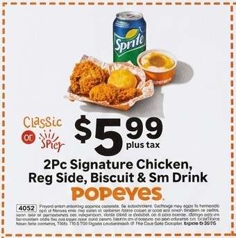 Coupon 2pc Signature Chicken Reg Side, Biscuit & Drink