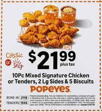 10Pc Mixed Signature Chicken or Tenders, 2 Lg Sides & 5 Biscuits